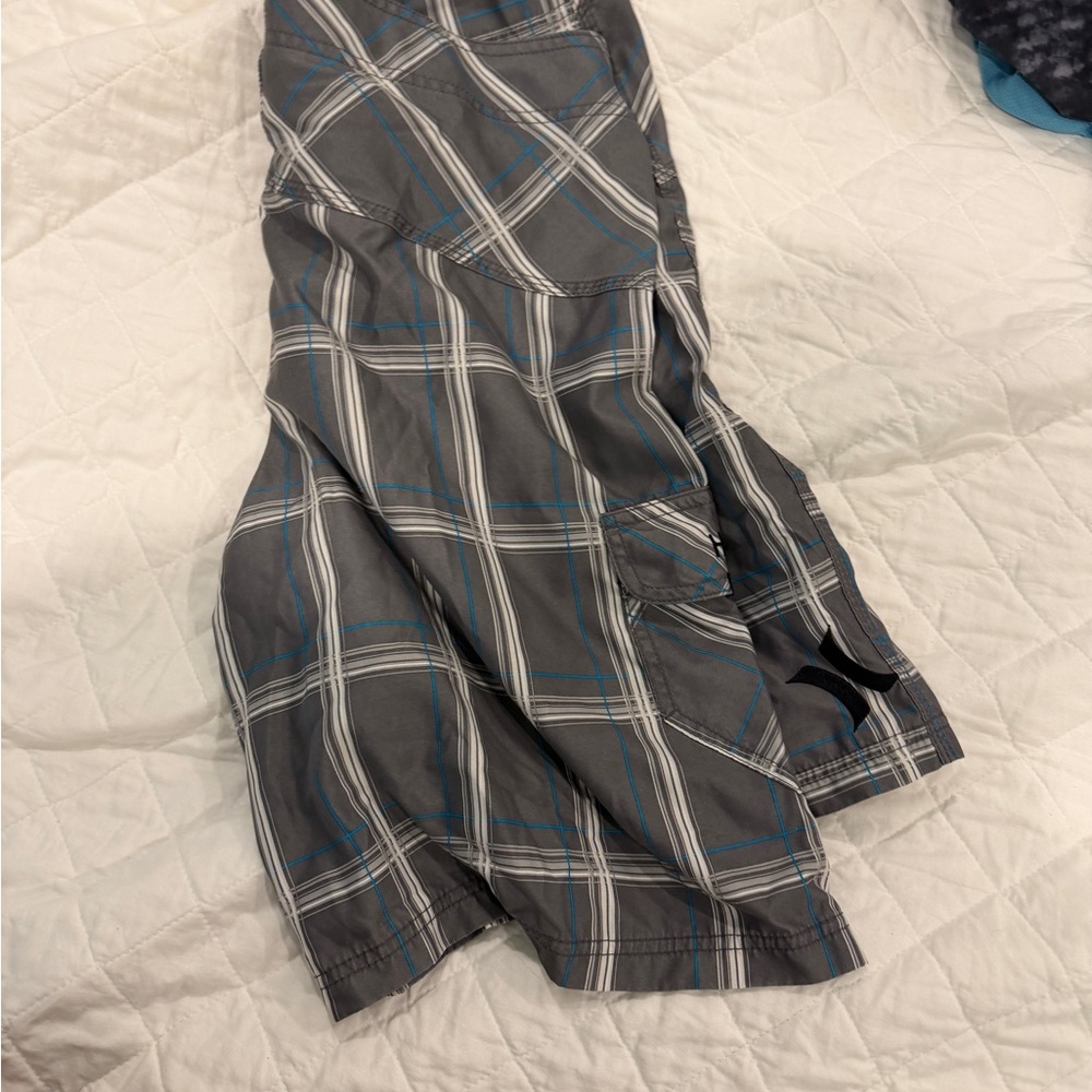 Gray and Blue Plaid Shorts